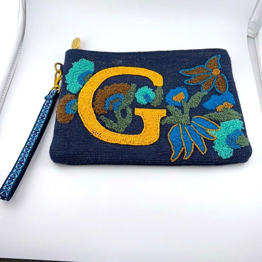 A&B AMERICA & BEYOND G PERSONALIZED INITIAL EMBELLISHED WRISTLET POUCH (Blue)